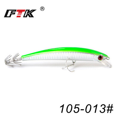 FTK Minnow Wobblers horgászcsali 120mm 23g tintahal horog 3D Eyes Wood Shrimp Sea Kemény mesterséges csali