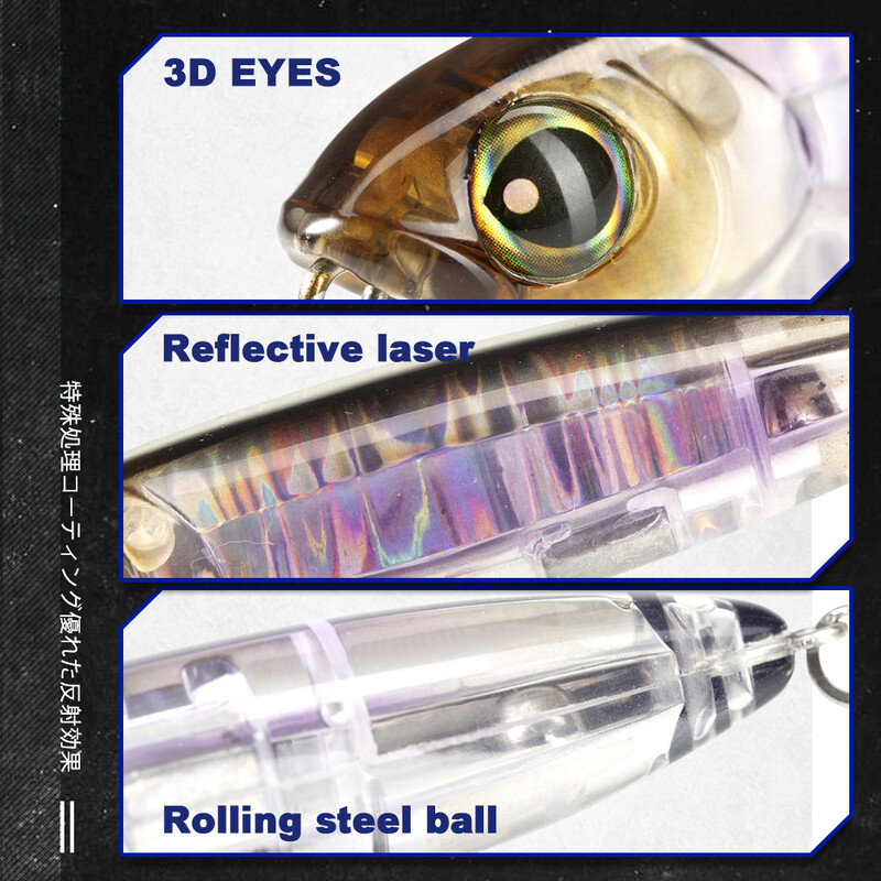 D1 Topwater 3DR pieštukas žvejybos masalas 80 mm/100 mm Walk The Dog paviršinis masalas, atspindintis plūduriuojantis masalas, skirtas ešerių žvejybos reikmenims