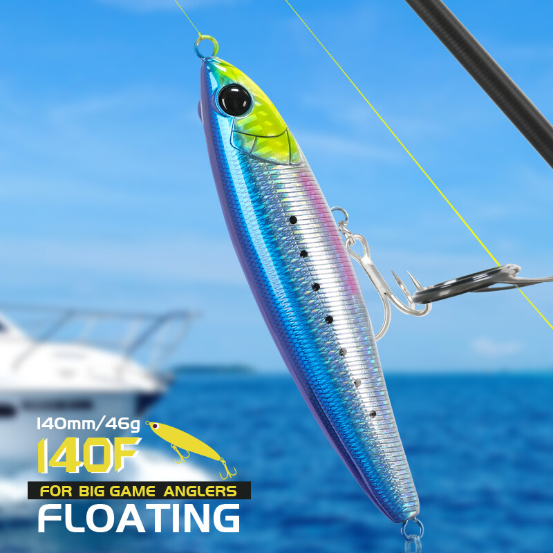 TSURINOYA 140F Viršutinio vandens lazdelės masalas FANATIC 140 mm 46 g giliose vietose žvejybai laivu sūriame vandenyje, kietiems masalams, plūduriuojantis pieštukas