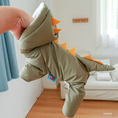 1 vnt. naminių gyvūnėlių drabužiai šunų pliušinė izoliacija pliušinis žiemos snieguotas žalias dinozaurinis medvilninis paltas, tinkamas mažiems ir vidutinio dydžio šunims