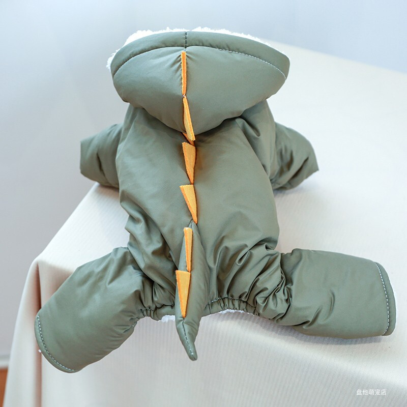 1 vnt. naminių gyvūnėlių drabužiai šunų pliušinė izoliacija pliušinis žiemos snieguotas žalias dinozaurinis medvilninis paltas, tinkamas mažiems ir vidutinio dydžio šunims