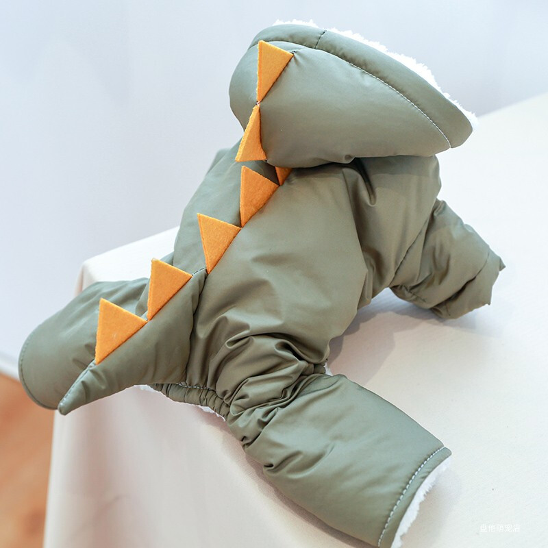 1 vnt. naminių gyvūnėlių drabužiai šunų pliušinė izoliacija pliušinis žiemos snieguotas žalias dinozaurinis medvilninis paltas, tinkamas mažiems ir vidutinio dydžio šunims