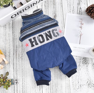 Kaimo dizainerių drabužiai šunims Maži rožiniai mėlyni žieminiai stori šilti naminių gyvūnėlių kostiumai paltai Apranga mėlyna rožinė keturių kojų kombinezonas