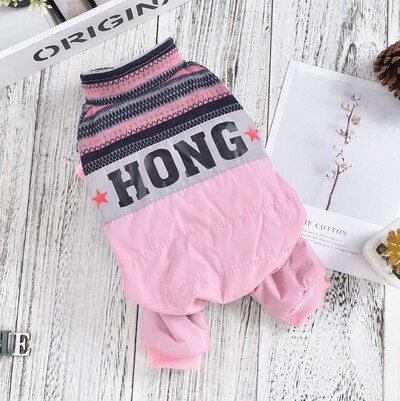 Kaimo dizainerių drabužiai šunims Maži rožiniai mėlyni žieminiai stori šilti naminių gyvūnėlių kostiumai paltai Apranga mėlyna rožinė keturių kojų kombinezonas