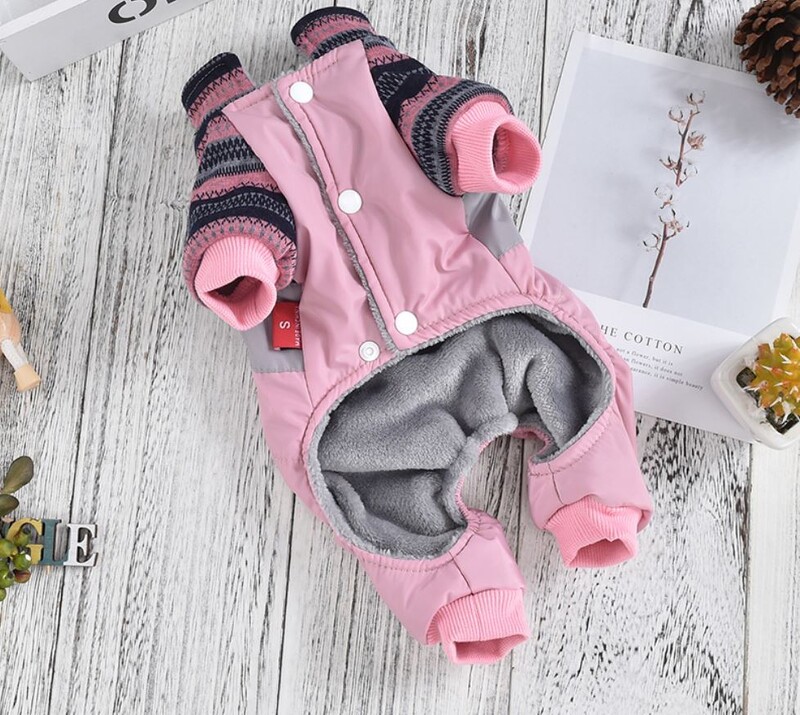 Kaimo dizainerių drabužiai šunims Maži rožiniai mėlyni žieminiai stori šilti naminių gyvūnėlių kostiumai paltai Apranga mėlyna rožinė keturių kojų kombinezonas