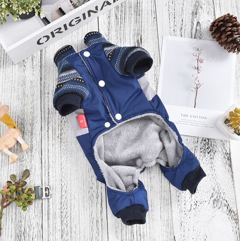 Kaimo dizainerių drabužiai šunims Maži rožiniai mėlyni žieminiai stori šilti naminių gyvūnėlių kostiumai paltai Apranga mėlyna rožinė keturių kojų kombinezonas