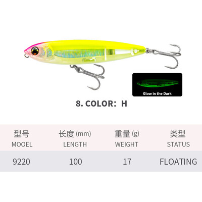 Plaukiojantis pieštukas žvejybos masalo vobleriai 10cm 17G vidinis lazerinis kietas masalas Aukštos kokybės Bass Pike Minnows žvejybos reikmenys