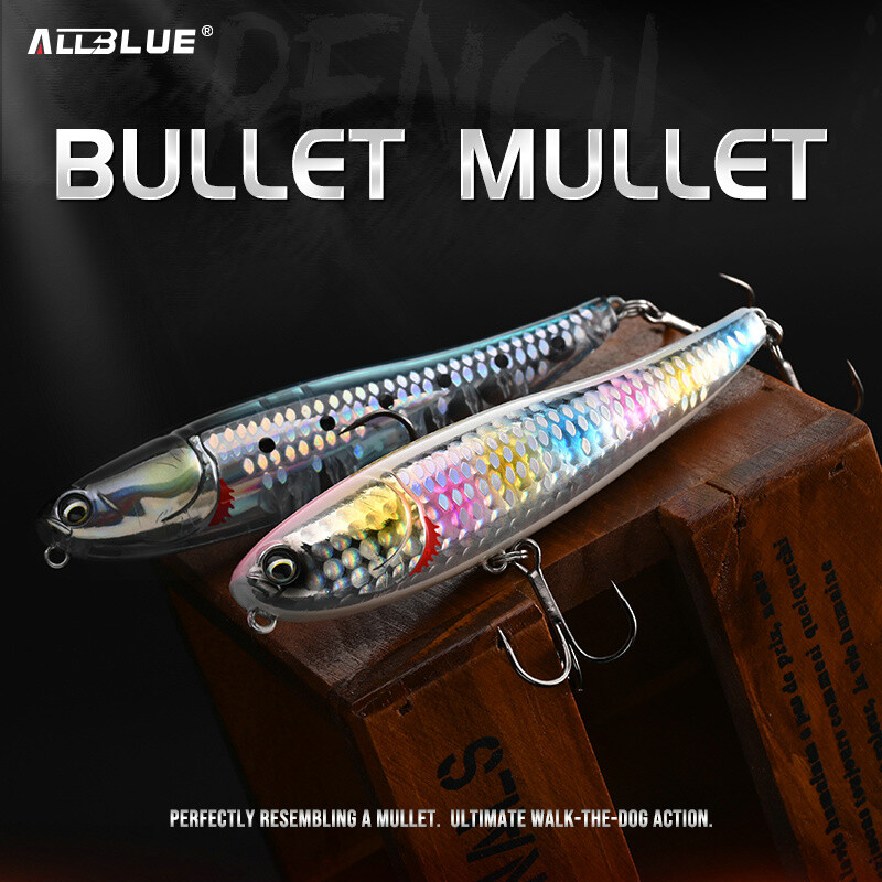 ALLBLUE BULLET MULLET 80mm/100mm Topwater Pencil Surface Walker Plaukiojantis žvejybos masalas Walk the Dog Saltwater Bass Kietas masalas
