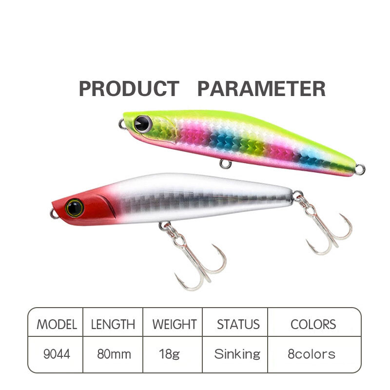 Japoniškas itin ilgas, lėtai skęstantis pieštukas, netikras masalas, 88 mm, 18 g.