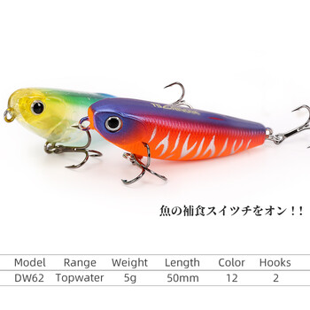 TSURINOYA 50mm 5g Floating Pencil Fishing Lure DW62 Topwater Artificial Hard Bait Pike Bass Trout Jerkbait Wobbler Lure