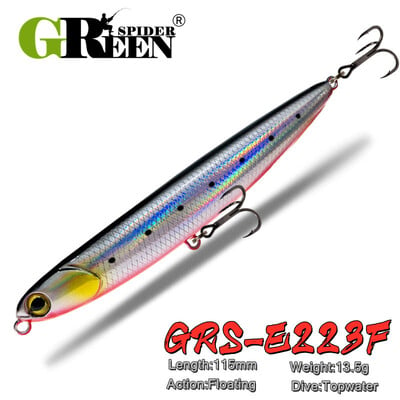 GREENSPIDER New Pencil Fishing Lures Artificial Stickbait Surface Walkers Floating Fishing Baits 115mm/13,5g Bass Pesca