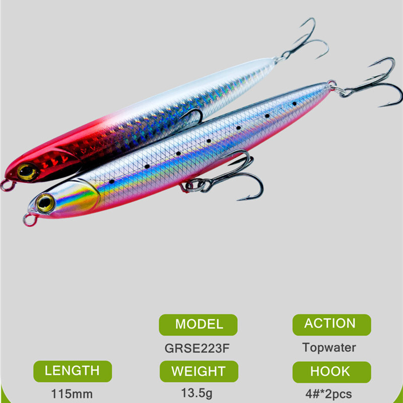 GREENSPIDER jauni zīmuļu makšķerēšanas mānekļi mākslīgās spieķu ēsmas virsmas staigātāji peldošas makšķerēšanas ēsmas 115 mm/13,5 g Bass Pesca