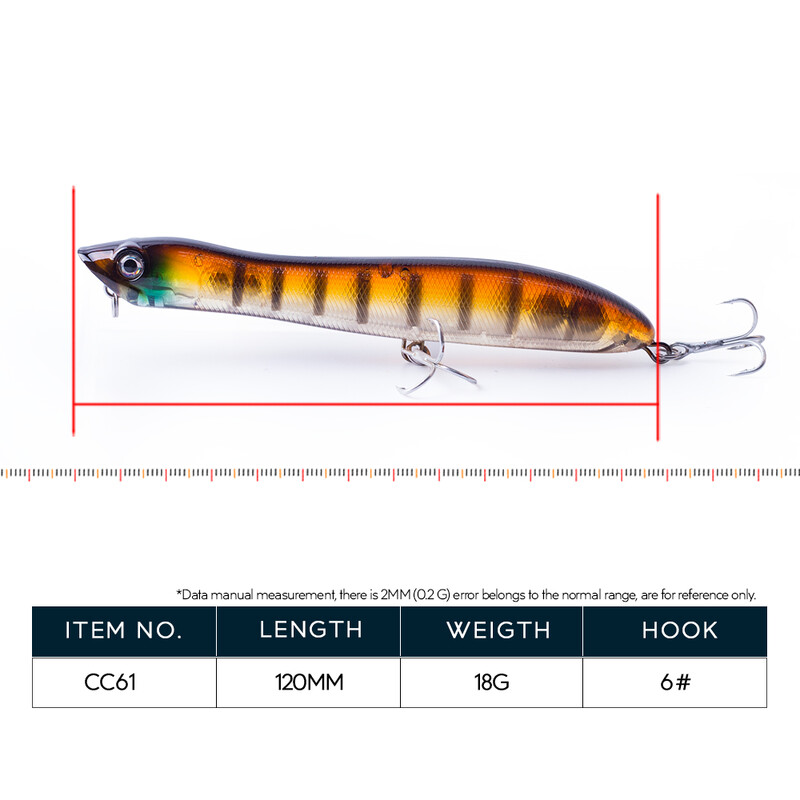 120 mm/18g Viršutinis pieštukas plaukiojantis žvejybos masalas Gyvatės galvos vobleriai Masalai Minnow Snapper plekšnė Bass Chub