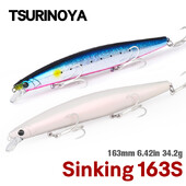 TSURINOYA 163S Itin ilgas liejimas skęstantis Minnow jūros žvejybos masalas STINGER 163 mm 34,2 g ešerių tunų sūraus vandens dideli kieti masalai