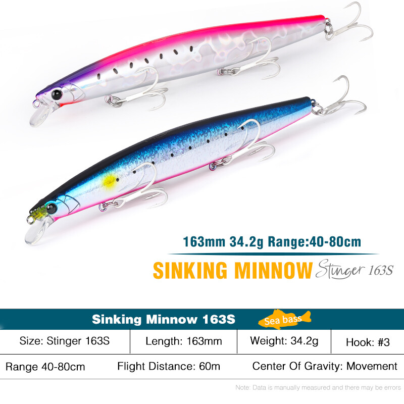 TSURINOYA 163S Itin ilgas liejimas skęstantis Minnow jūros žvejybos masalas STINGER 163 mm 34,2 g ešerių tunų sūraus vandens dideli kieti masalai