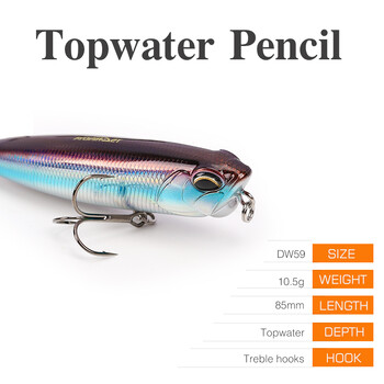 TSURINOYA Floating Pencil Fishing Lure DW59 85mm 10.5g Topwater Crankbait Bass Snakehead Hard Baits float Long Casting Jerkbait