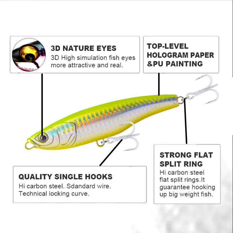 GREENSPIDER GT Žvejybos sūraus vandens lazda, dirbtinis masalas jūrinei žvejybai Stickbait pieštuko masalas, nuskendęs 110 mm 50 g