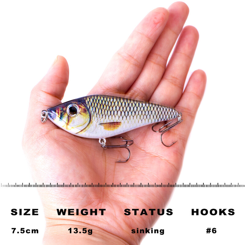 CCLTBA Sklandytuvas Jerkbait 7cm/7,5cm Kietieji masalai Žvejybos masalai Plastikiniai dirbtiniai vobleriai Barškučiai masalai Lydekos ešeriai Žūklės trūkčiojimo reikmenys