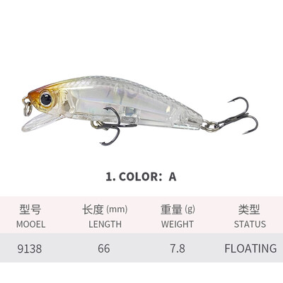 66mm 7,8G plaukiojantis Minnow Jerkbait vobleriai lydekų upėtakių karpių žvejybos masalas Isca dirbtinis masalas Topwater Hard Bait 9138