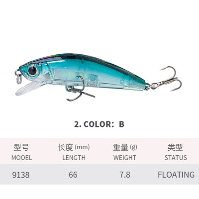 66mm 7,8G plaukiojantis Minnow Jerkbait vobleriai lydekų upėtakių karpių žvejybos masalas Isca dirbtinis masalas Topwater Hard Bait 9138