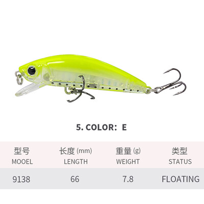 66mm 7,8G plaukiojantis Minnow Jerkbait vobleriai lydekų upėtakių karpių žvejybos masalas Isca dirbtinis masalas Topwater Hard Bait 9138
