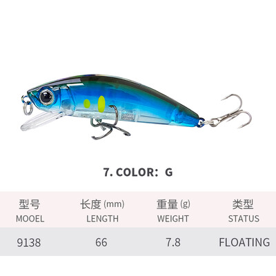 66mm 7,8G plaukiojantis Minnow Jerkbait vobleriai lydekų upėtakių karpių žvejybos masalas Isca dirbtinis masalas Topwater Hard Bait 9138
