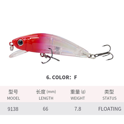 66mm 7,8G plaukiojantis Minnow Jerkbait vobleriai lydekų upėtakių karpių žvejybos masalas Isca dirbtinis masalas Topwater Hard Bait 9138