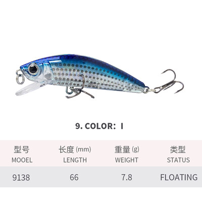 66mm 7,8G plaukiojantis Minnow Jerkbait vobleriai lydekų upėtakių karpių žvejybos masalas Isca dirbtinis masalas Topwater Hard Bait 9138