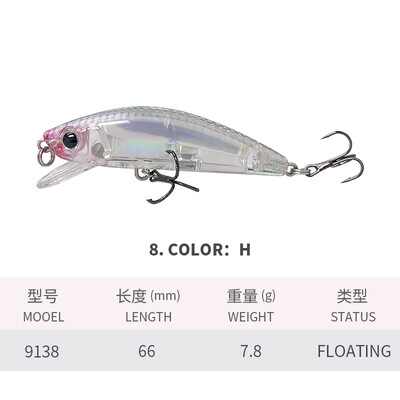 66mm 7,8G plaukiojantis Minnow Jerkbait vobleriai lydekų upėtakių karpių žvejybos masalas Isca dirbtinis masalas Topwater Hard Bait 9138