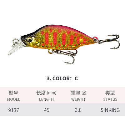 1vnt Skęstantis Minnow 45mm 3,8g Japan Design Stream žvejybos masalas Jerkbait Vobleriai Upėtakių ešerių ešerių reikmenys Isca Artificial 9137