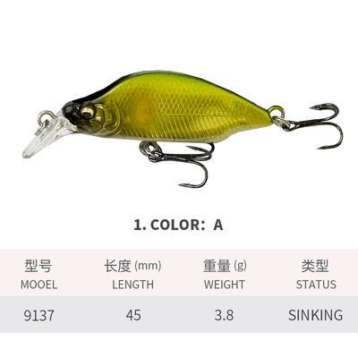 1vnt Skęstantis Minnow 45mm 3,8g Japan Design Stream žvejybos masalas Jerkbait Vobleriai Upėtakių ešerių ešerių reikmenys Isca Artificial 9137