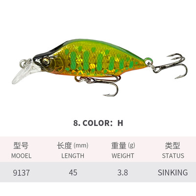 1vnt Skęstantis Minnow 45mm 3,8g Japan Design Stream žvejybos masalas Jerkbait Vobleriai Upėtakių ešerių ešerių reikmenys Isca Artificial 9137