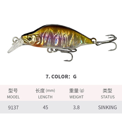 1vnt Skęstantis Minnow 45mm 3,8g Japan Design Stream žvejybos masalas Jerkbait Vobleriai Upėtakių ešerių ešerių reikmenys Isca Artificial 9137