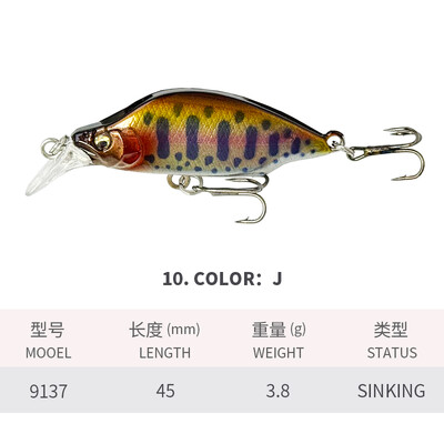 1vnt Skęstantis Minnow 45mm 3,8g Japan Design Stream žvejybos masalas Jerkbait Vobleriai Upėtakių ešerių ešerių reikmenys Isca Artificial 9137
