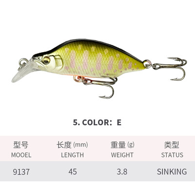 1vnt Skęstantis Minnow 45mm 3,8g Japan Design Stream žvejybos masalas Jerkbait Vobleriai Upėtakių ešerių ešerių reikmenys Isca Artificial 9137