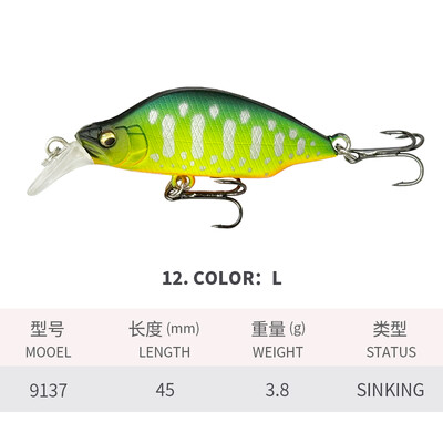1vnt Skęstantis Minnow 45mm 3,8g Japan Design Stream žvejybos masalas Jerkbait Vobleriai Upėtakių ešerių ešerių reikmenys Isca Artificial 9137