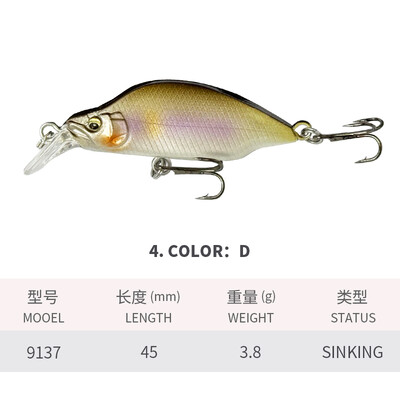 1vnt Skęstantis Minnow 45mm 3,8g Japan Design Stream žvejybos masalas Jerkbait Vobleriai Upėtakių ešerių ešerių reikmenys Isca Artificial 9137