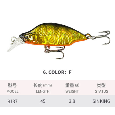 1vnt Skęstantis Minnow 45mm 3,8g Japan Design Stream žvejybos masalas Jerkbait Vobleriai Upėtakių ešerių ešerių reikmenys Isca Artificial 9137