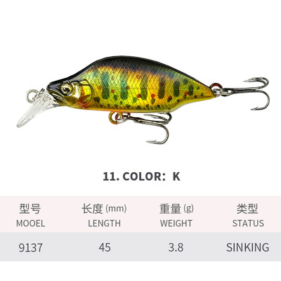 1vnt Skęstantis Minnow 45mm 3,8g Japan Design Stream žvejybos masalas Jerkbait Vobleriai Upėtakių ešerių ešerių reikmenys Isca Artificial 9137