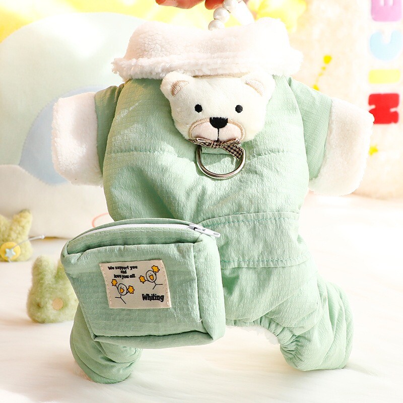 Kutyaruhák őszi/téli vastag aranyos deréktáska négylábú pamutkabát kis kutya maci házi kedvenc