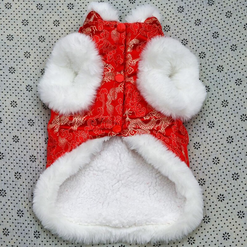 Palton pentru câini, destul de rafinat, cu cataramă, confortabilă, în stil chinezesc, pentru Anul Nou