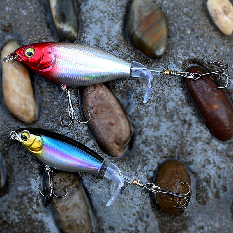 2 vnt Whopper Popper žvejybos masalas, skirtas basoms šamams lydekoms, plūduriuojantis pieštukas, besisukantis uodega, gėlo vandens sūraus vandens 75 mm/95 mm