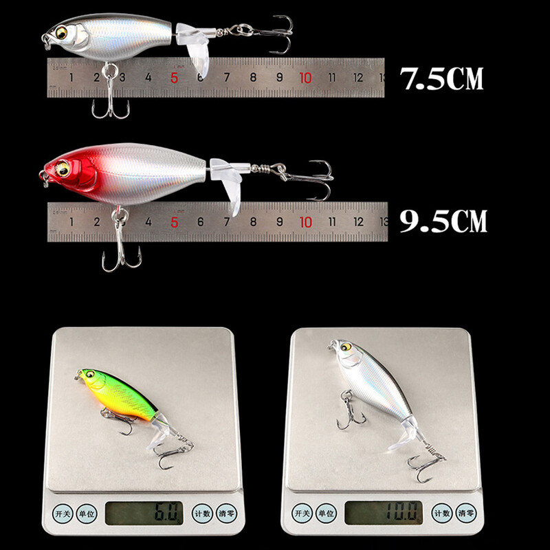 2 vnt Whopper Popper žvejybos masalas, skirtas basoms šamams lydekoms, plūduriuojantis pieštukas, besisukantis uodega, gėlo vandens sūraus vandens 75 mm/95 mm