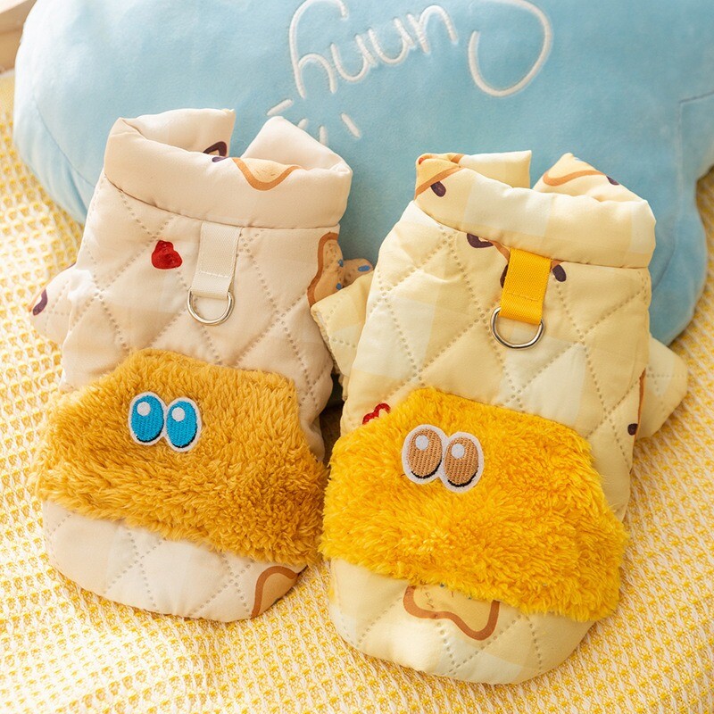 Creative Toast Printed Teddy Liemenė Žiemos Šiltas Dviejų Kojų Medvilninis Kailis Šuniukas Minkšti Drabužiai Pastorinti Šuo pūkinė striukė