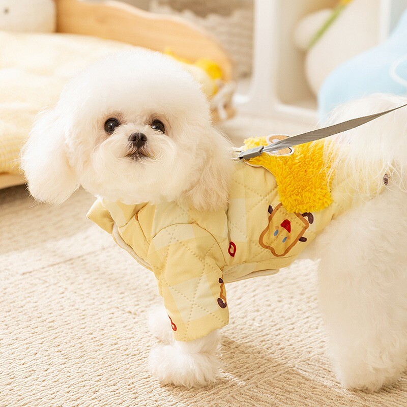 Creative Toast Printed Teddy Liemenė Žiemos Šiltas Dviejų Kojų Medvilninis Kailis Šuniukas Minkšti Drabužiai Pastorinti Šuo pūkinė striukė