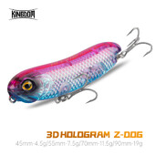 Kingdom Z-Dog 3D holograma Topwater žvejybos masalas 4,5 g 7,5 g 11,5 g 19 g dirbtinis pieštukas Minnow plūduriuojantis kietas masalas ant paviršiaus