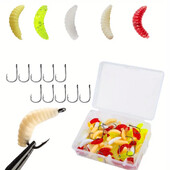 100 vnt muselinės žūklės masalas Daugiaspalvis mišrus miltų kirmėlių dėžutė su 10 vnt Ise-ni kabliukų, kuriuos lengva nešiotis tikroviški masalai gali gerai žvejoti