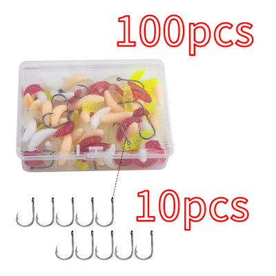 100 vnt muselinės žūklės masalas Daugiaspalvis mišrus miltų kirmėlių dėžutė su 10 vnt Ise-ni kabliukų, kuriuos lengva nešiotis tikroviški masalai gali gerai žvejoti