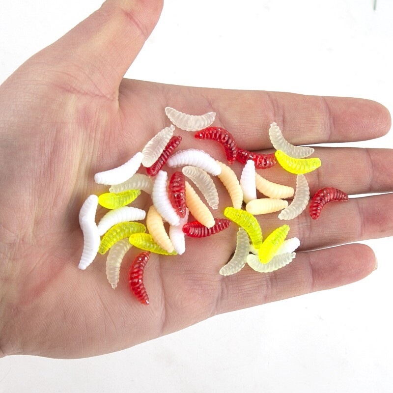 100 vnt muselinės žūklės masalas Daugiaspalvis mišrus miltų kirmėlių dėžutė su 10 vnt Ise-ni kabliukų, kuriuos lengva nešiotis tikroviški masalai gali gerai žvejoti