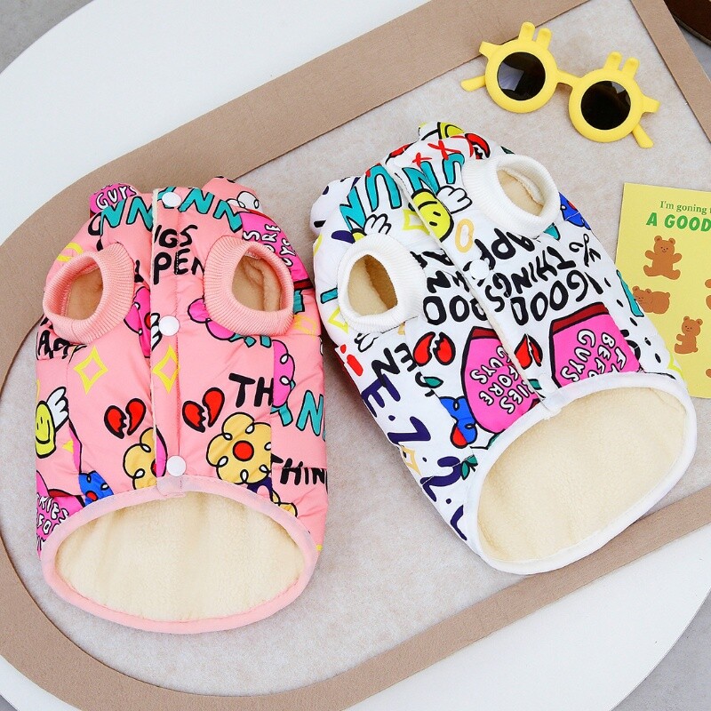 Žieminiai šunų liemenių paltai Šilti šunų drabužiai mažiems šunims Graffiti Print Puppy Striukė Prabangus Katės striukės Kailis Minkšti naminių šunų drabužiai